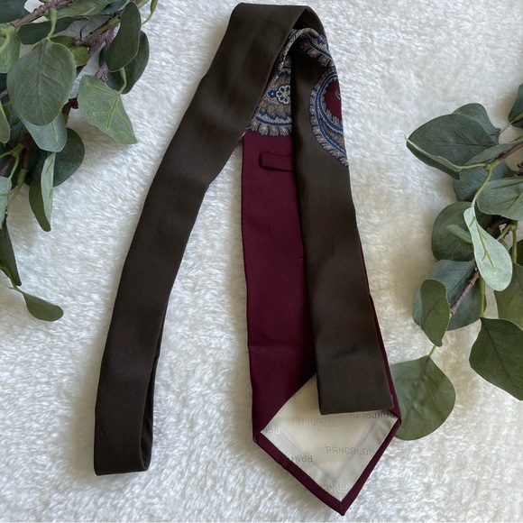 Pancaldi Dark Red Paisley Silk Tie - Picture 7 of 12